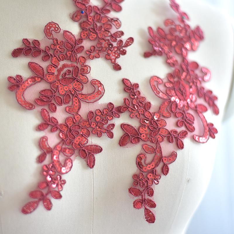 Toppe Ricamate ad Applicazione in Pizzo Fatte a Mano per Abito da Sposa e Accessori per Capelli della Sposa - Bianco, Rosso, Nero