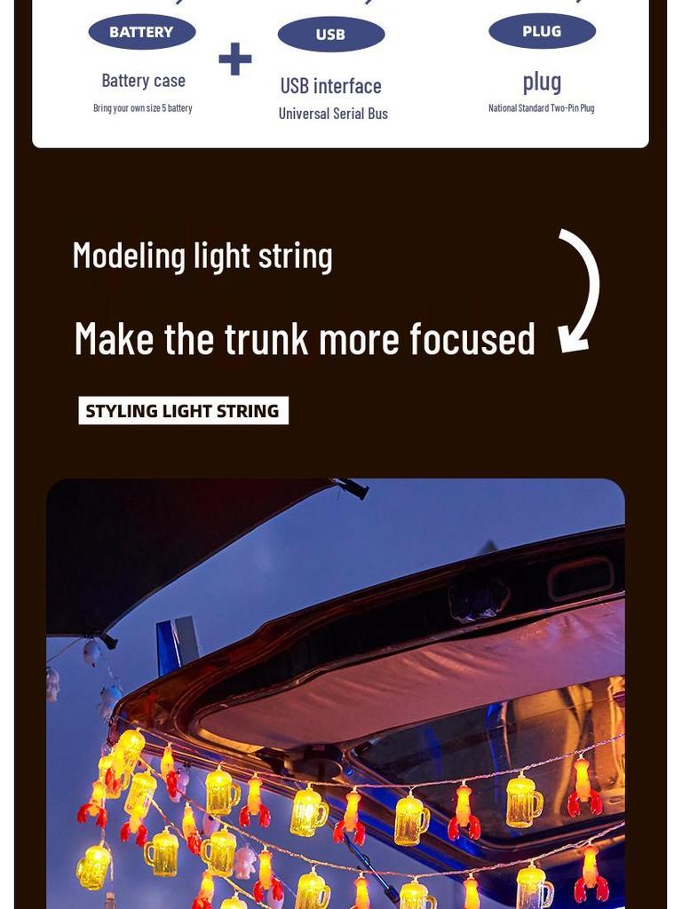 LED Creative Night Market Lights: Colorful String Illumination for Snack Stalls & Barbecue Shops, Perfect Trunk Decor.