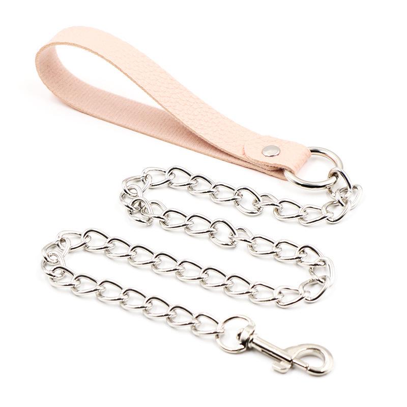 Jiuai SM Leather Collar & Metal Chain Leash - Fun Alternative Adult Sex Toys for Couples