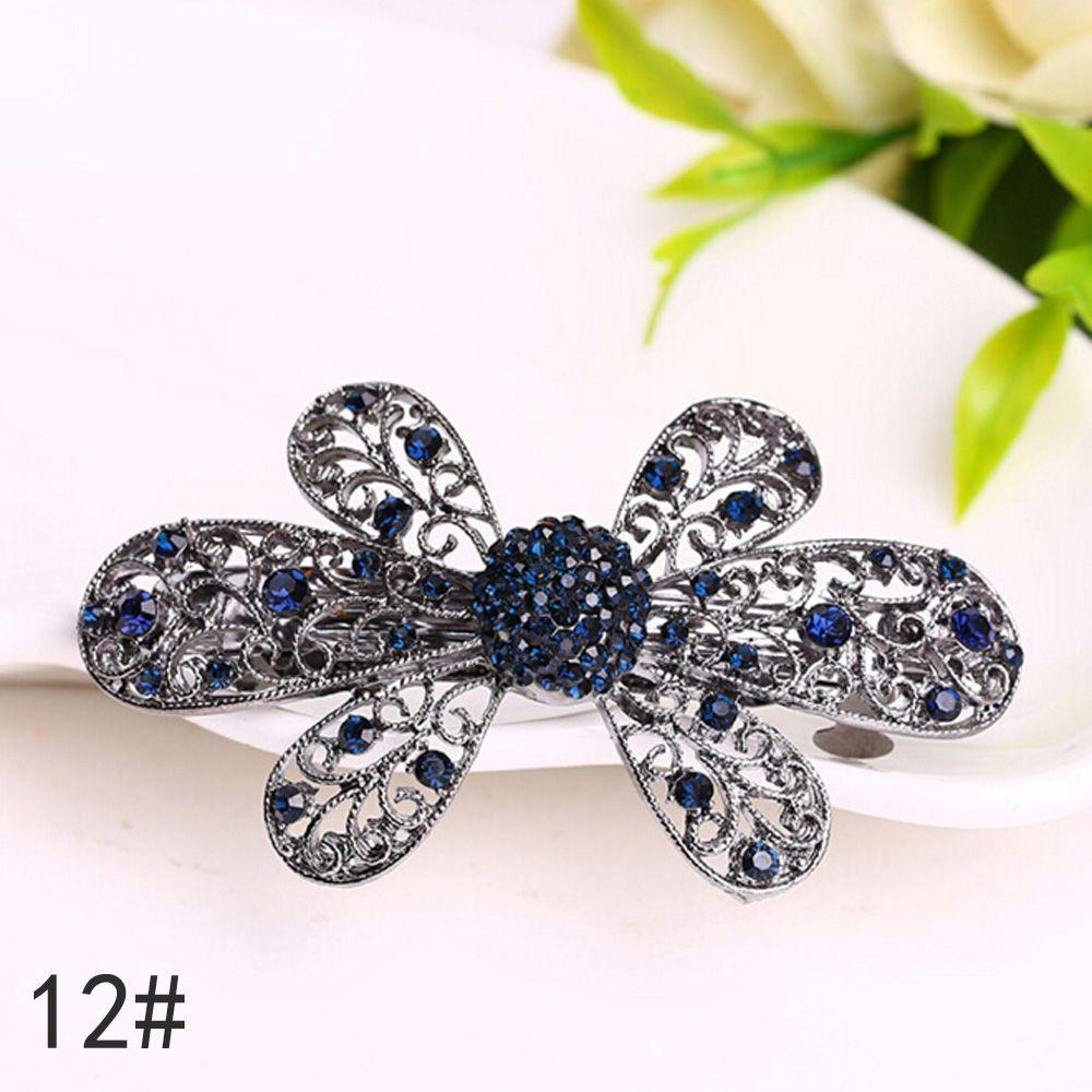 Retro Vintage kovové křišťálové křišťálové květiny Sponka do vlasů Bow Knot Barrette Butterfly