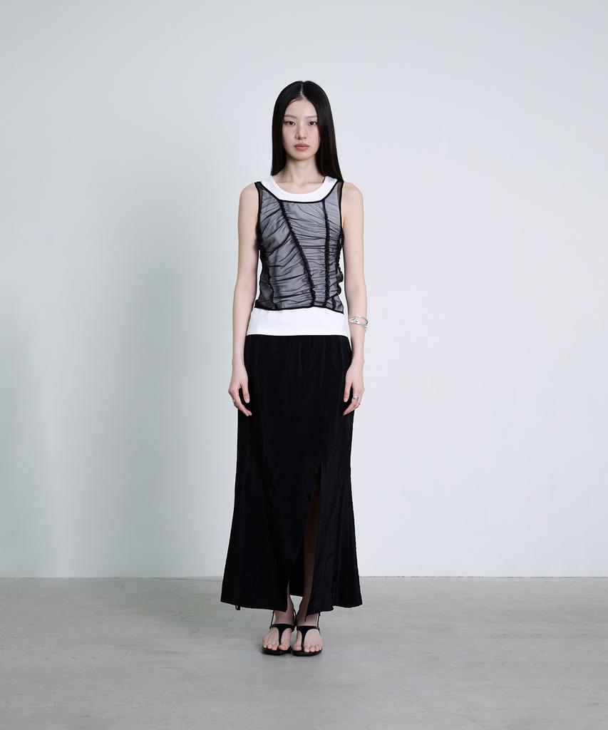 Deoaeteus Asymmetrical Incision Maxi Skirt_Black