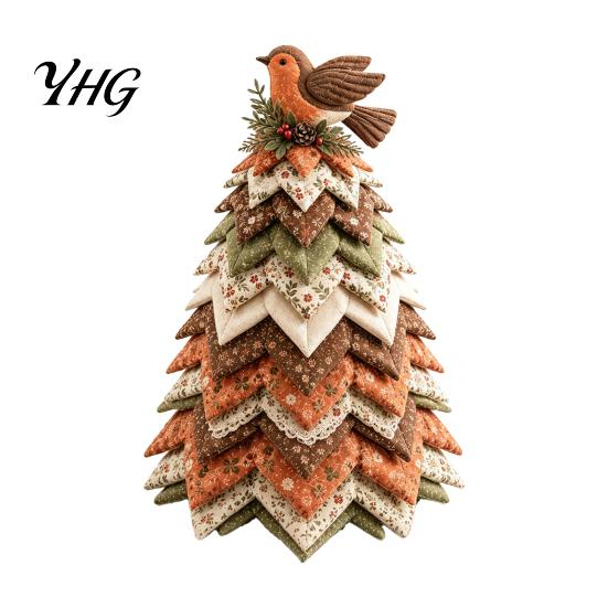 Home Decor Sewing Crafts Bird Christmas Tree Patchwork Kit, DIY Quilted Fabric Craft Unique Gift for Crafters Floral Handmade Centerpiece Holiday
