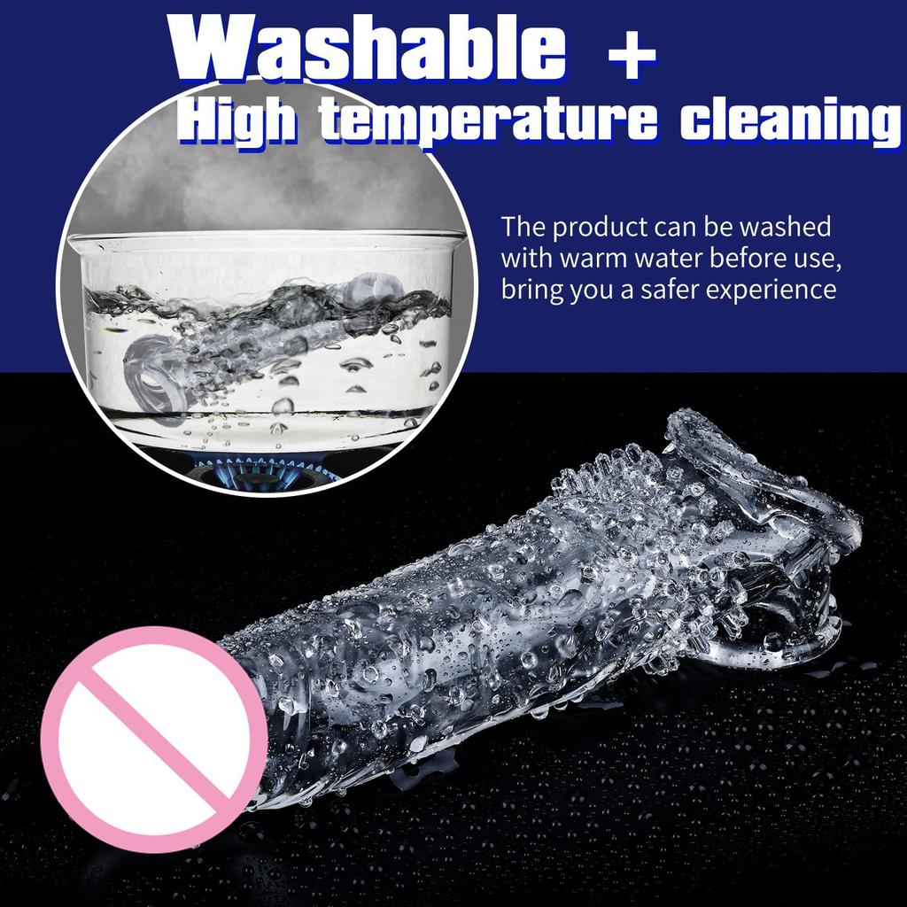 Men's Pleasure Enhancer Sleeve - Textured Penis Extender with Stimulating Particles, Delay Condom for Sensitivity, Couples Sex Toy