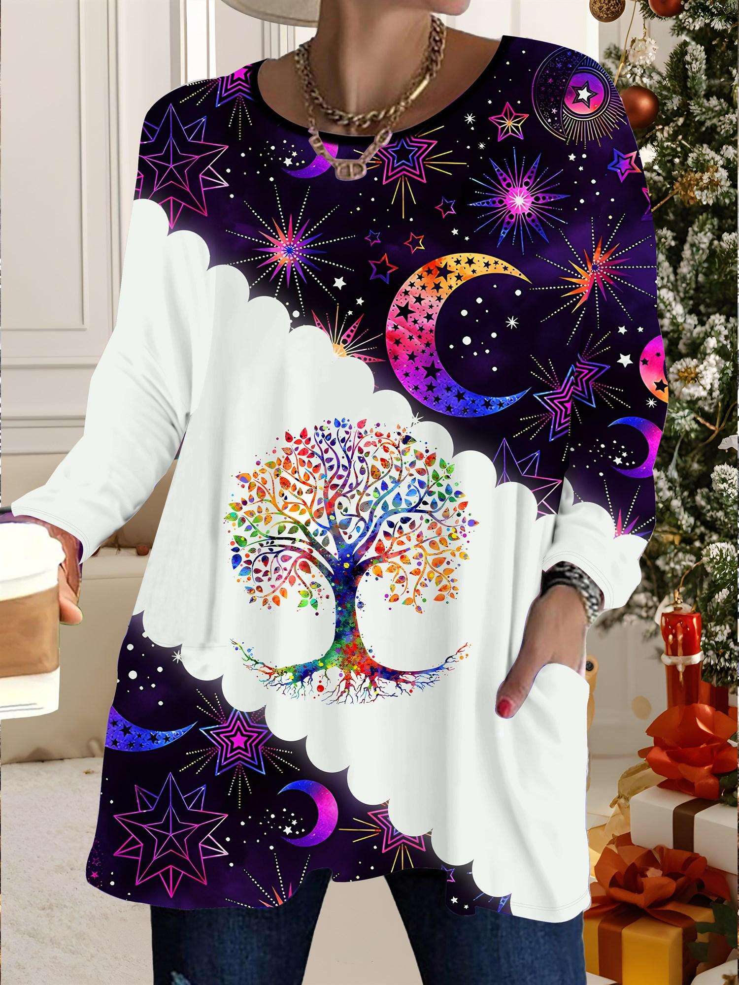 

Осень-Зима 2025 Новые Топы для Женщин Большого Размера, Великолепные Футболки Модные с 3D-принтом, с Круглым Вырезом и Длинным Рукавом 6XL фиолетовый