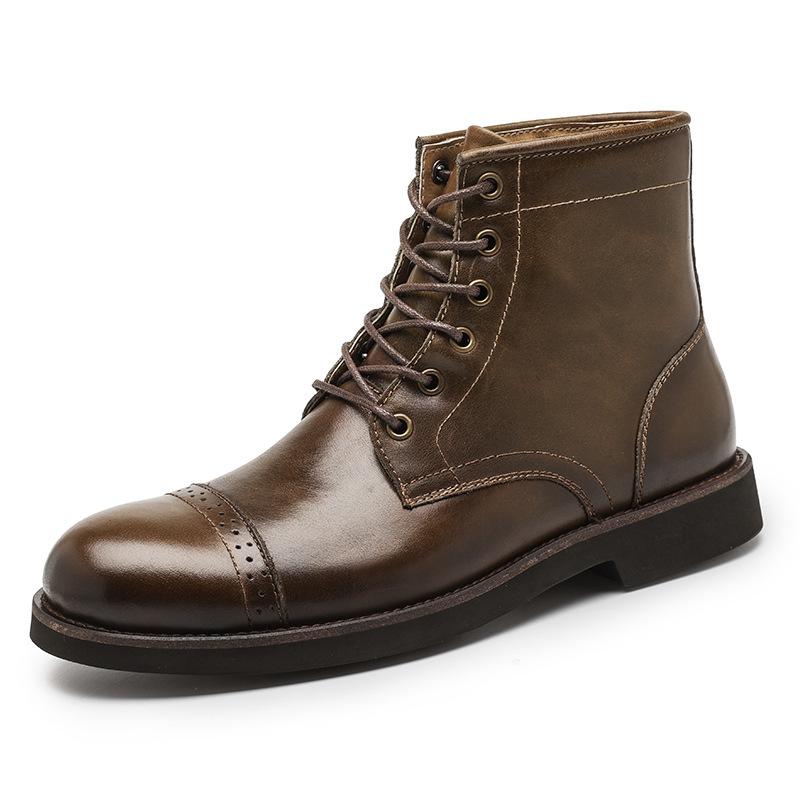 Men Boots 2025 American style Comfortable Fashion Leather Boots Lace up men's short boots motorcycle boots