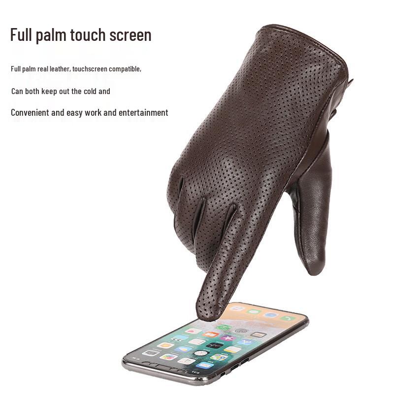 Men's Slim Fit Touchscreen Leather Driving Gloves - Breathable Sheepskin for Spring/Summer.