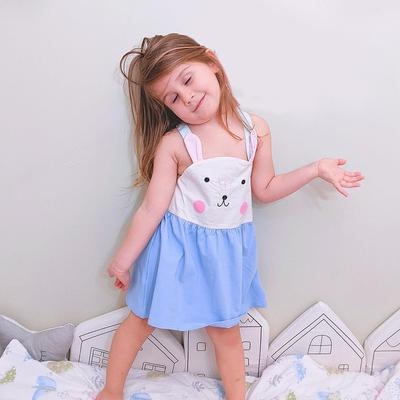 Bebê menina estilingue vestido crianças dos desenhos animados orelhas de coelho sem mangas bonito meninas casual vestido de algodão