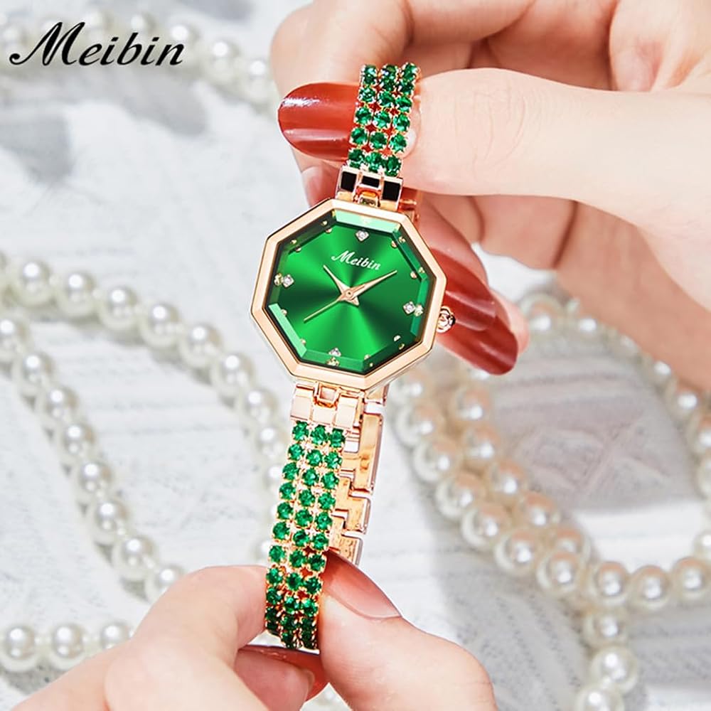Crystal Women's Square Bracelet Watch Green Waterproof Simple Quartz Fashion
