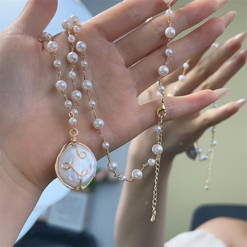 Natural Baroque Pearl Necklace for Women, Hand-woven Long Sweater Chain, Light Luxury and Popular Niche Long Accessories