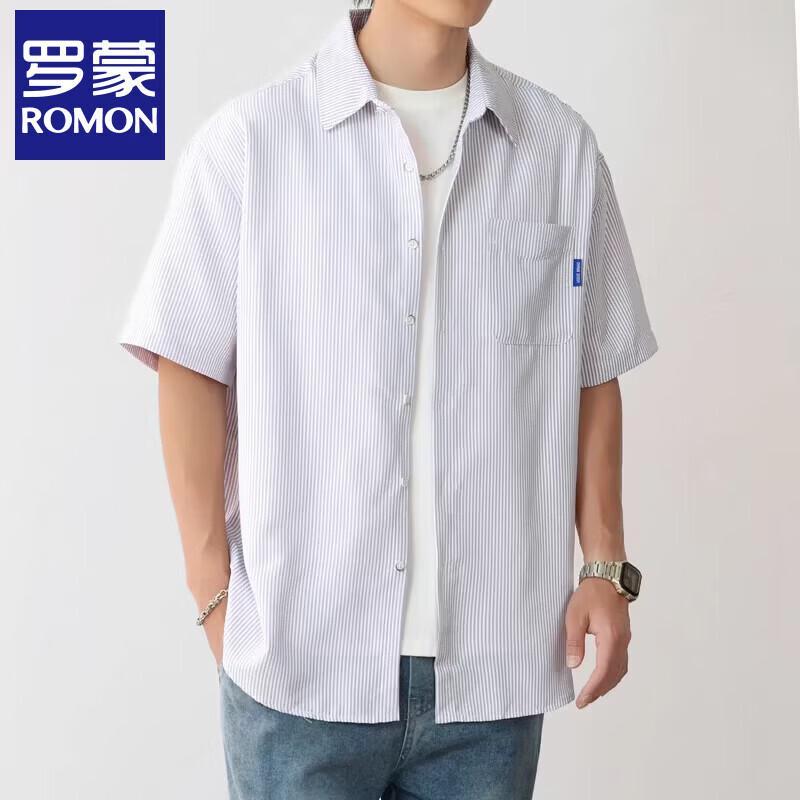 Romon Men s Casual Collared Short-Sleeve Top XL
