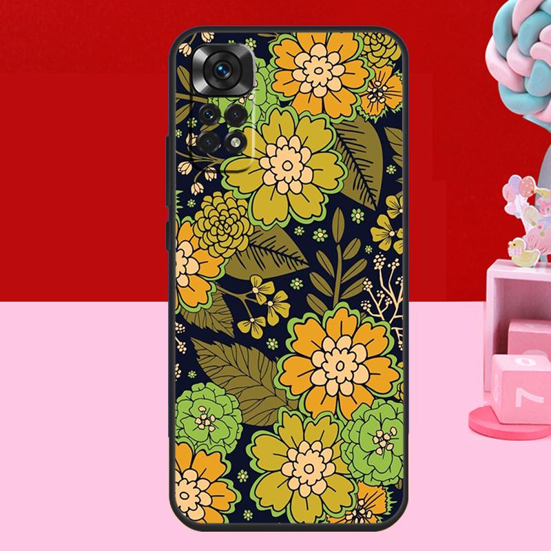 Orange Flower Pattern Case For Xiaomi Redmi Note 13 12 11 10 14 15 Pro Plus Redmi 15 C 14C 10C 12C 13C Soft Cover