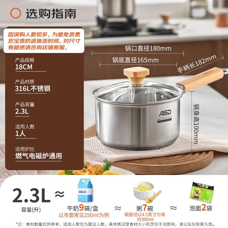 ASD 316L Stainless Steel 18cm Saucepan