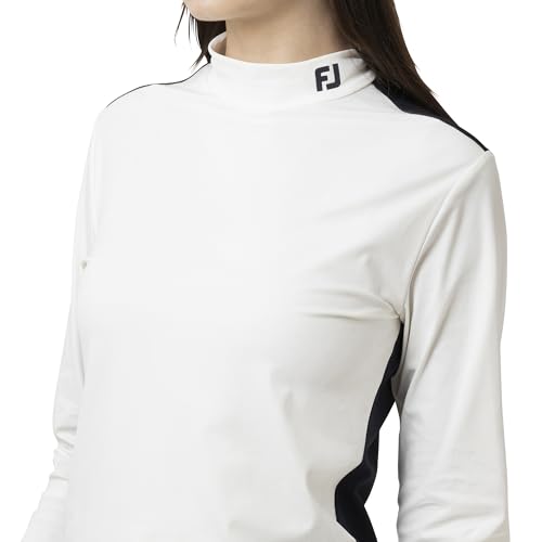 FootJoy Women's Color Block Long Sleeve Mock Neck Golf Shirt, White, Size M (FJW-F25-S04, 38679-M)