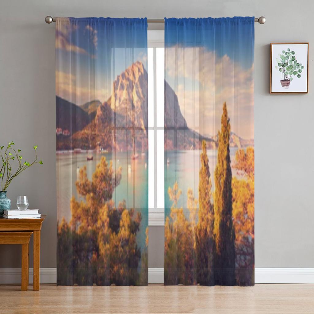Alpine Landscape With Peaks Covered By Snow And Clouds Tulle Sheer Curtains for Living Room Kitchen Decor Voile Organza Curtain