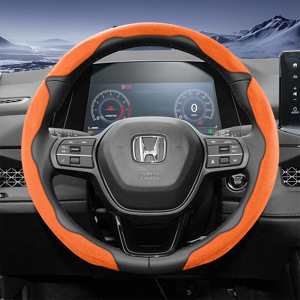 Suitable for Honda Sports Suede Steering Wheel Cover with Split Snap-On Design for Cr-V Civic Hr-V Zr-V Vezel City Amaze Fit Jazz Accord