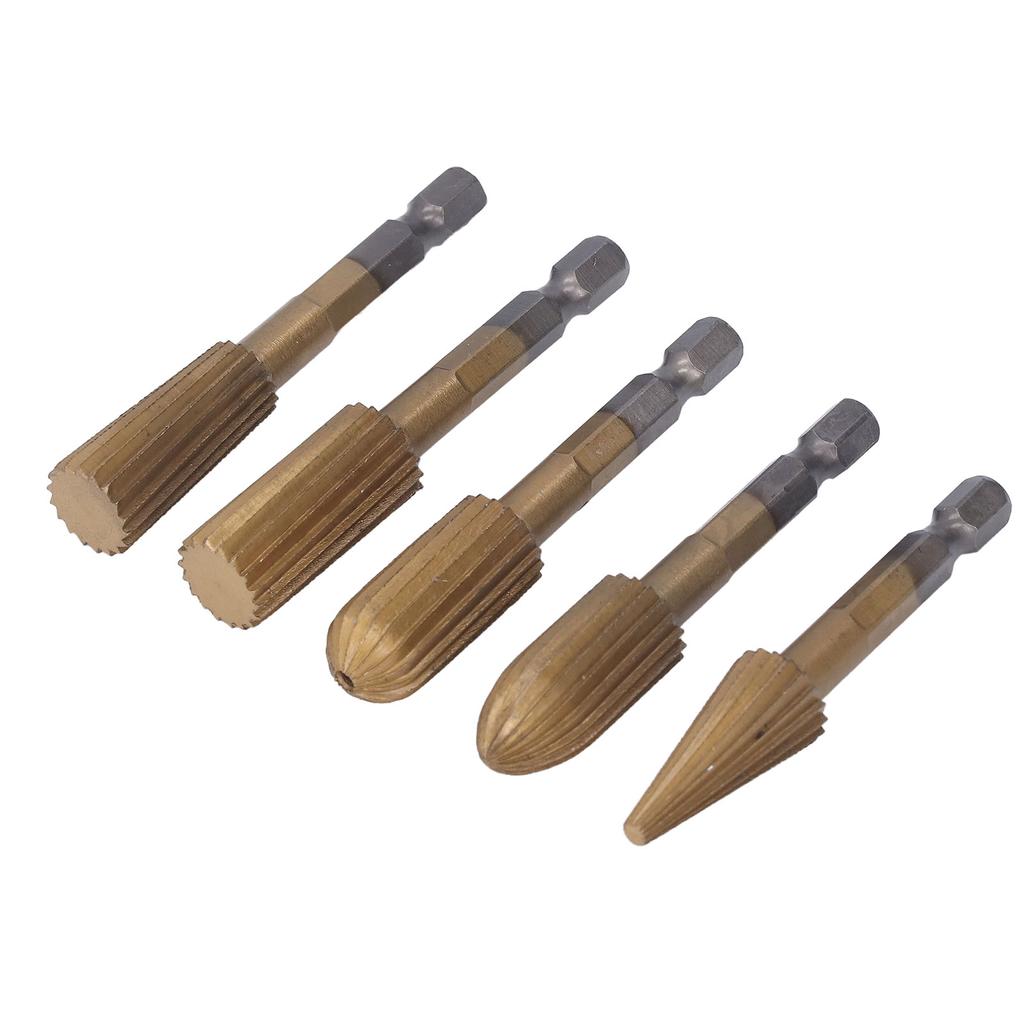 5Pcs Rotary File Burr Grinding Bit High Speed Steel Hex Shank Tool Set Kit for Plastic Stone