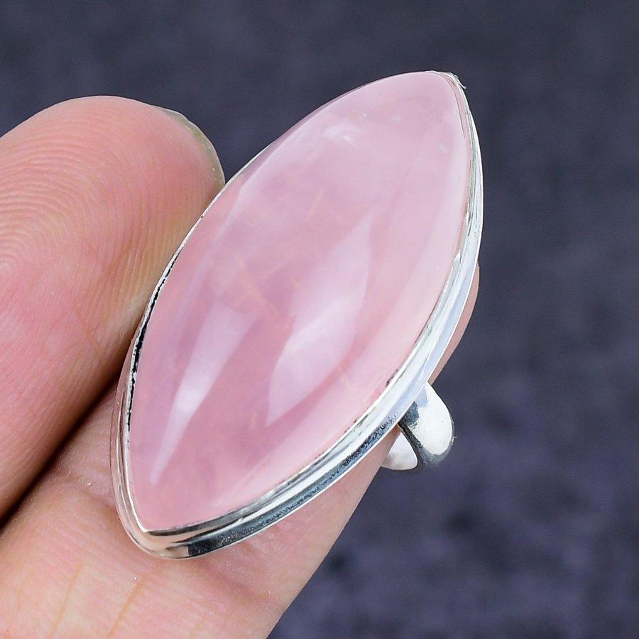 Natural Rose Quartz Gemstone 925 Sterling Silver Jewelry Ring Size 8 z7D71