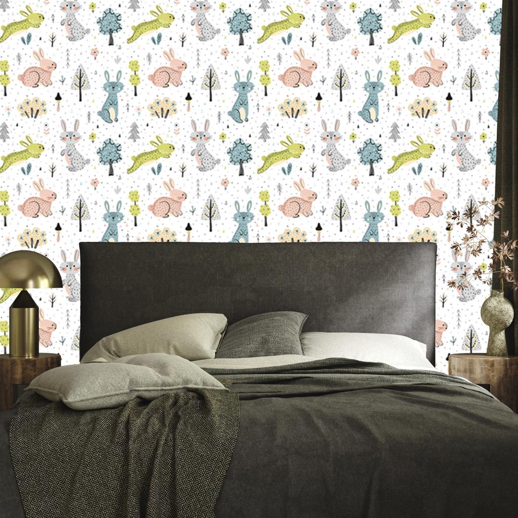 Wallpaper Cheerful Bunnies In the Forest for the Living Room and Bedroom 50x1000