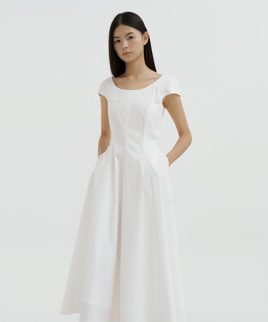 LUCIR ZU Mare Boatneck Flare Dress (Ivory)