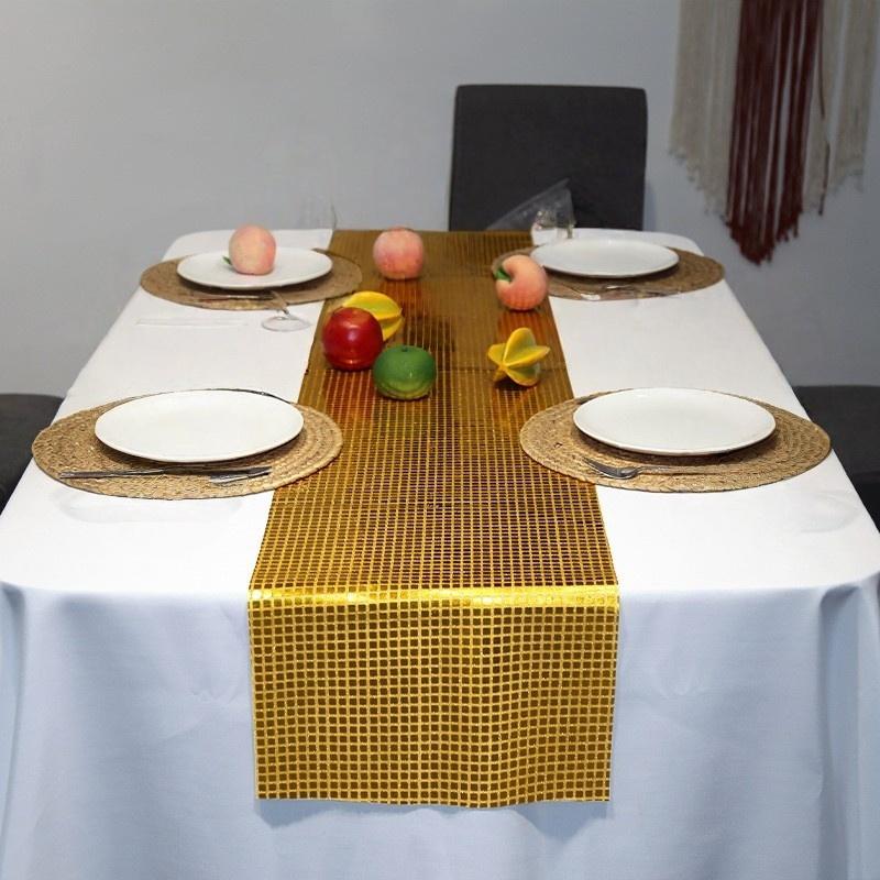 

1PC 30x180cm Glitter Sequin Disco Table Runner Mirror Gold/Silver/Color Foil Metallic Dining Table Decoration For Wedding Party 180x30cm золотий