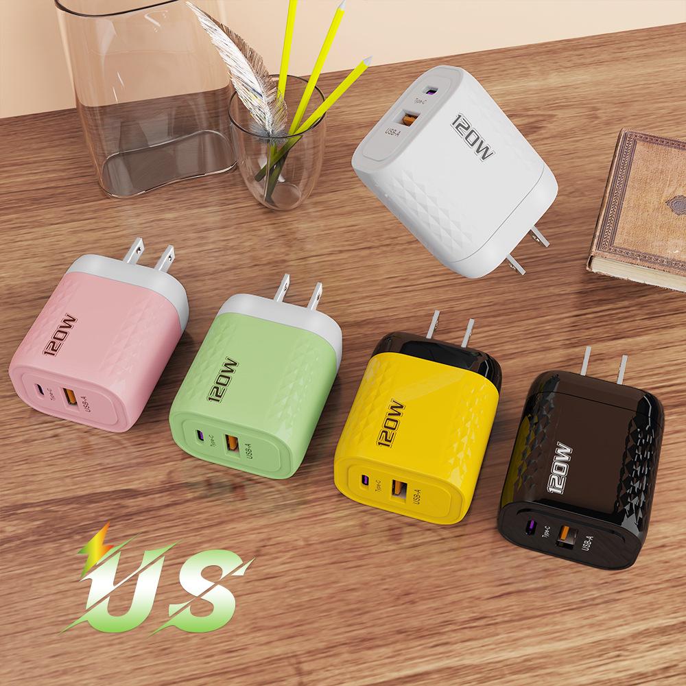 

120W Fast Charger for Apple & Huawei with A+C Dual Ports, All Protocol Support, Diamond Pattern Design US (12W) чорний