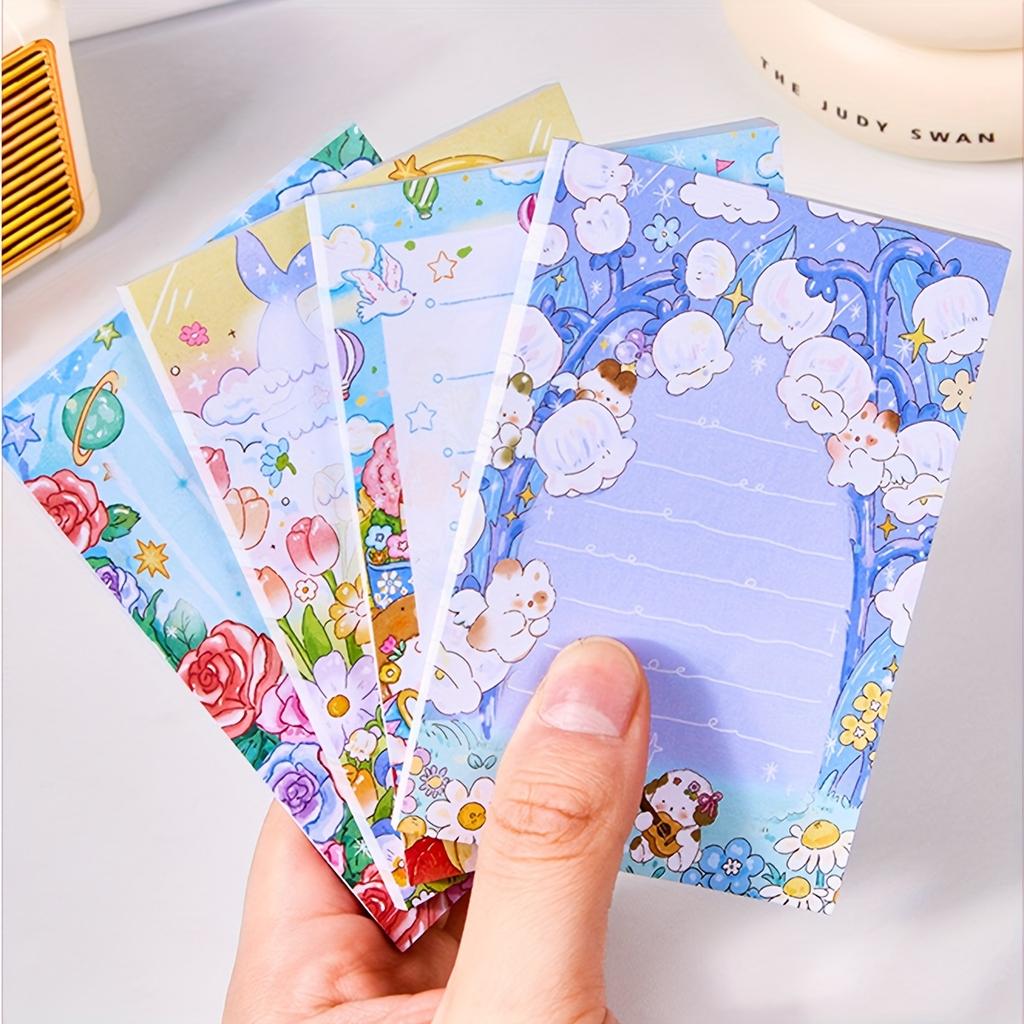 4pcs (200 Pages) Dream Garden Memo Pad Thick Paper Home Office and School Message Pads Mini Cute Stationary Supplies 2.95*4.33in