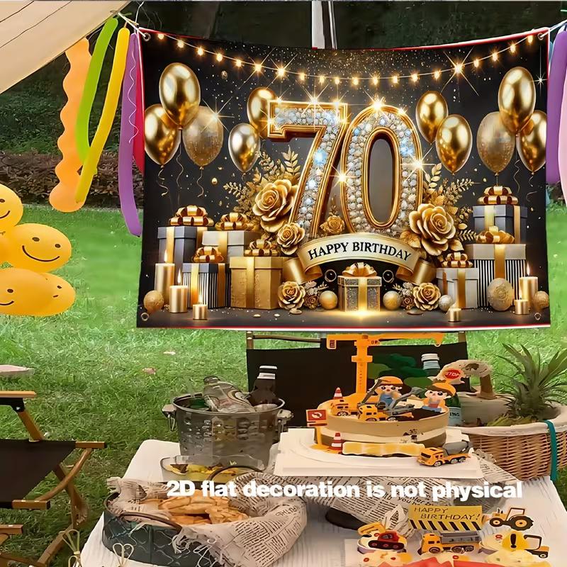 2D Schwarz Gold Alles Gute zum 70. Geburtstag Kulisse Glitzer Diamant Zahl 70 Party Dekoration Banner