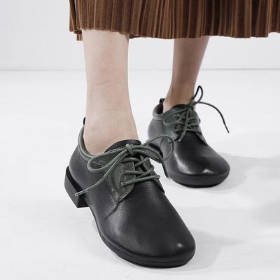Damenschuhe Echtes Leder Weiche Sohle Handgefertigt Lässig Gemischte Farben Niedriger Absatz Schnürpumps