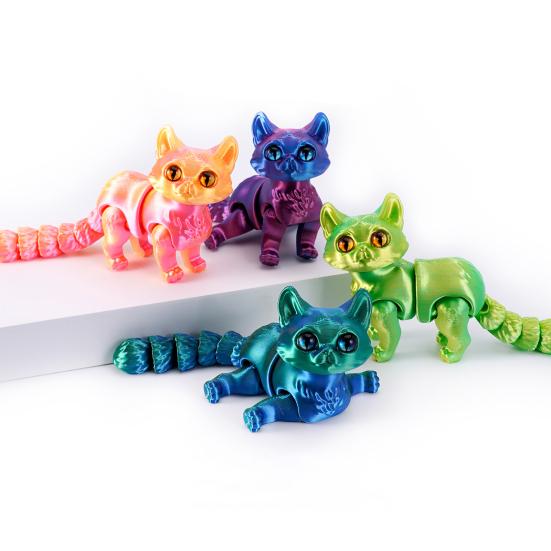 3D Printed Cat Ornament Articulated Cat Figurine with Flexible Joints Desktop Pet Cat Fidget Toy for Stress Relief Kids Adults Gift