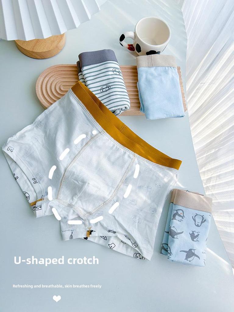 Children's Summer Cotton Boxer Briefs (Class A) for Boys Aged 9-12 - No Pinch Design.