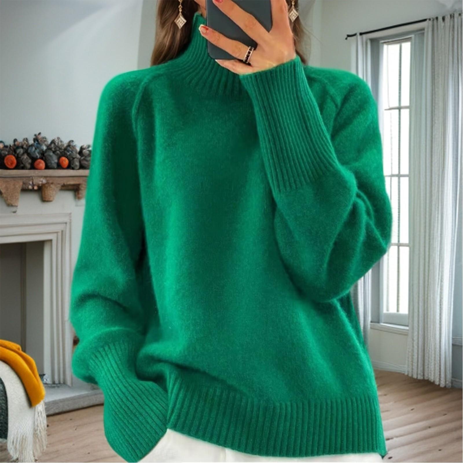 

Женский модный свитер с высоким воротом, однотонный трикотажный свитер, повседневный свитер M зелёный