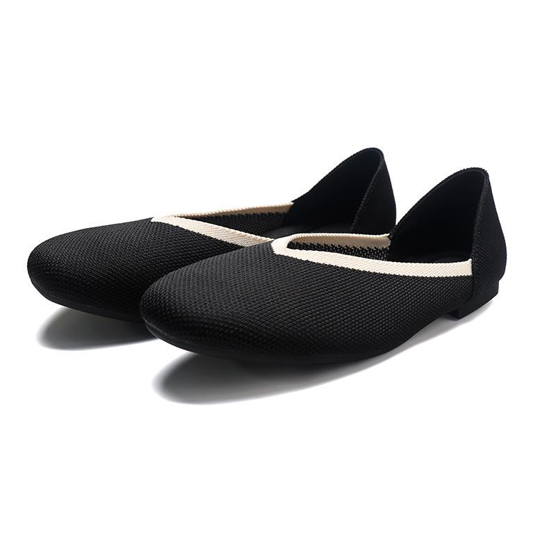 Spring and Autumn Flying Knitted Single Shoes Doudou Shoes Pregnant Women's Round Head Flat Bottom Pointed Head Women's Knitted Flying Thread Egg Roll