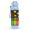 1PC Color Crayon Box Layout 750ml Color Plastic Sports Water Bottle Leakproof Flip Straw Lid For Sports Office Home Use