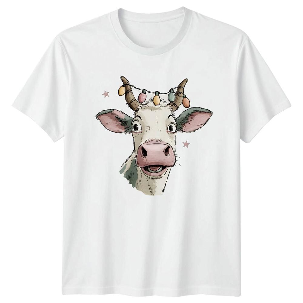 Cow Animals Christmas Holiday Lights Unisexs Unisexs Graphic Tee S