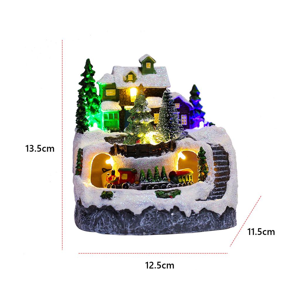 Resin Rotating Music Statue LED Light Christmas Village House Christmas Music Box Christmas Desktop Decoration Christmas Gift