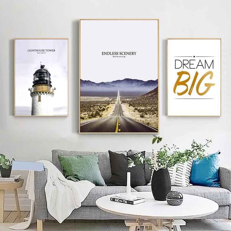 Nordic Landscape Canvas Paintings Modern Lighthouse Road Poster Wall Decoration Mountain Pictures for Home Design Room Decor