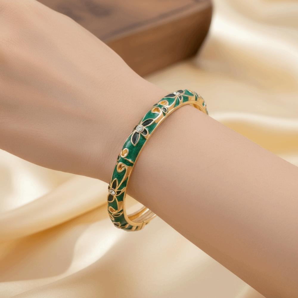 Colorful Glazed Enamel Flower Bangle Rhinestone Thin Bracelet Tourist Attractions