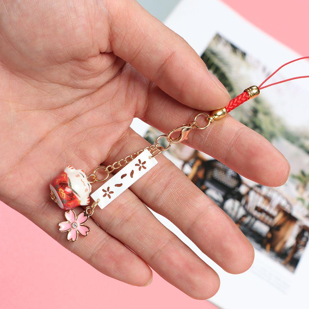 Lucky Cat Keychain Wrist Rope Phone Strap Lanyard Sakura Lucky Cat Phone Lanyard Anti-lost Lanyard