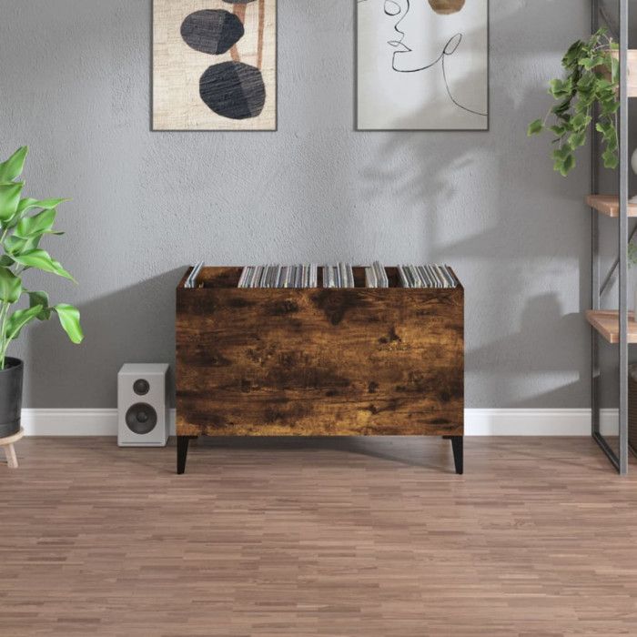 VidaXL Record Cabinet Smoked Oak 74.5x38x48 Cm Engineered Wood 831970