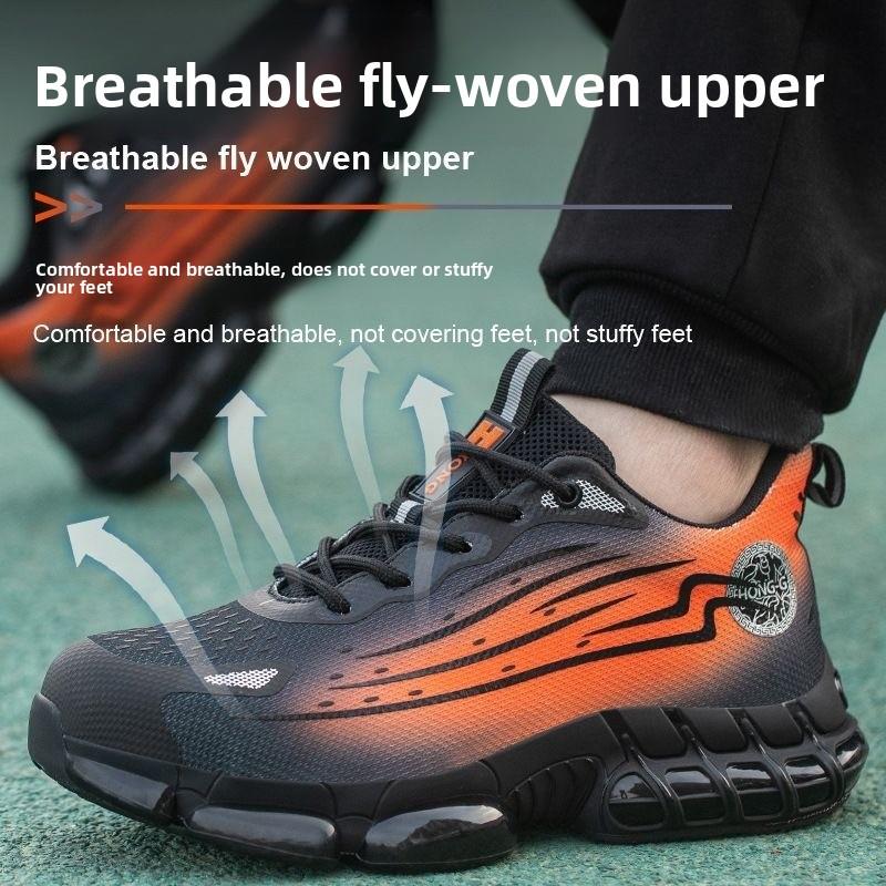 Men's Safety Shoes Air Cushion Work Boots Safety Steel Toe Shoes Slip-Resistant Puncture Proof Lightweight Protective Shoes