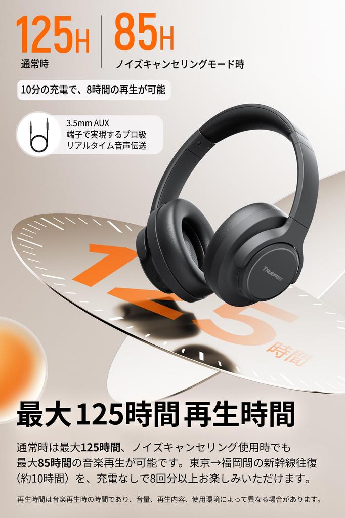 TRUEFREE Wireless Bluetooth Hybrid ANC To 45dB Noise Up To 125 Hours of Playback 40mm Spatial Fast Wireless and AUX Wired and Dedicated App Support