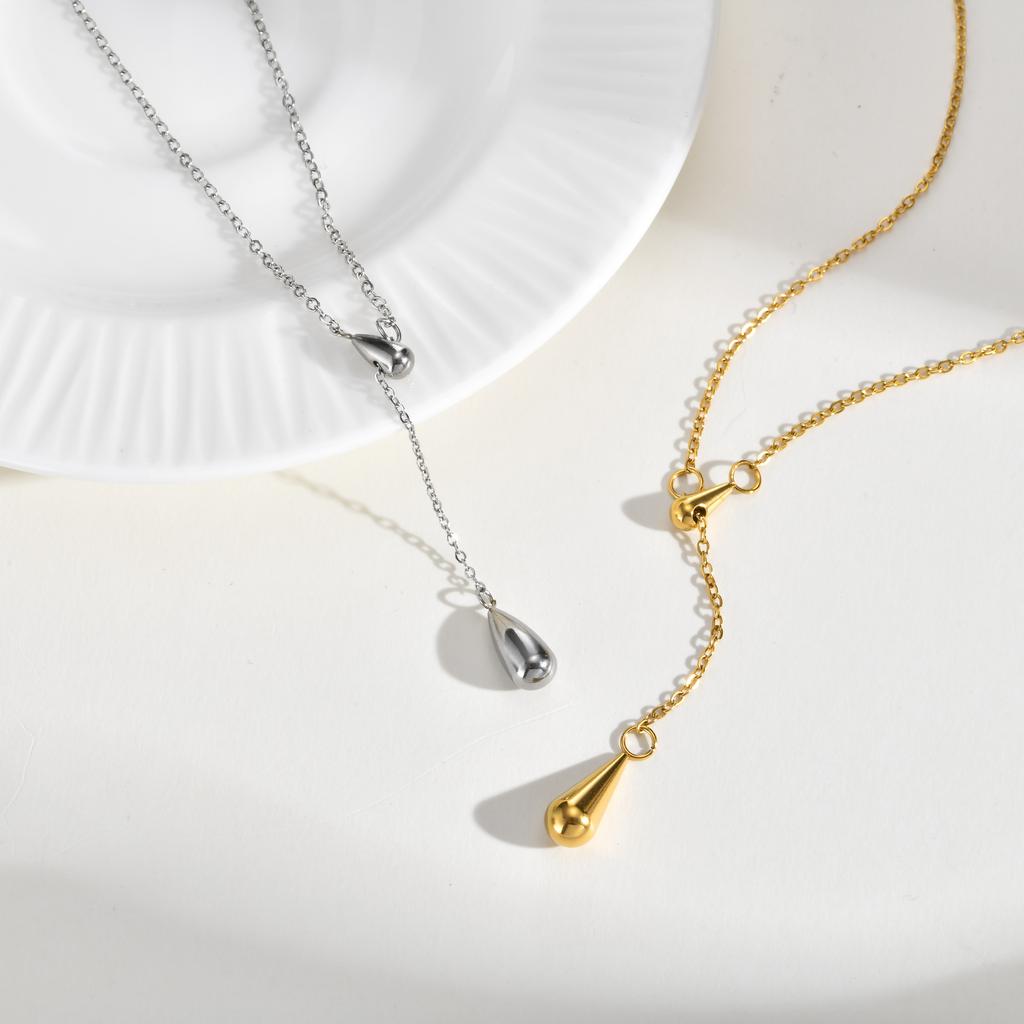Teardrop Pendant Lariat Y Shape Necklace, Long Chain Tarnish Resistant Adjustable Layering Necklace, Valentine’s Day's Gift