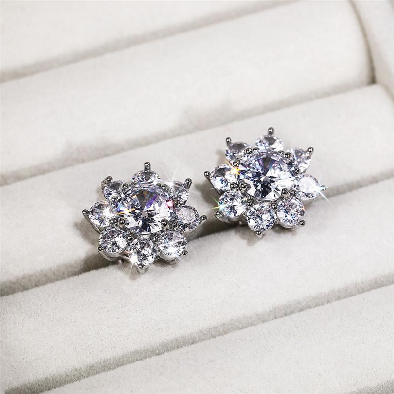 Huitan Luxury Crystal Flower Stud Earrings Brilliant Cubic Zirconia Romantic Women Accessories Party Daily Wear Fashion EarringsGood product