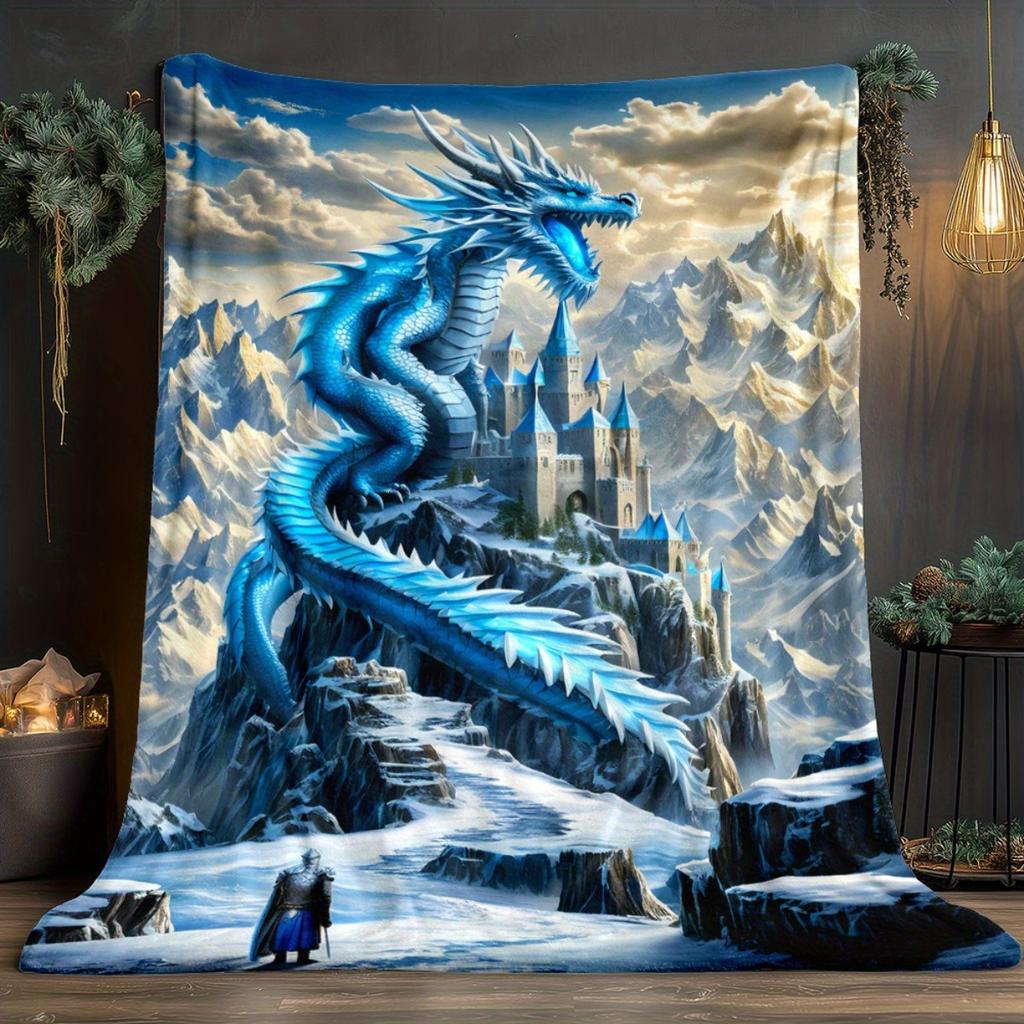 Dragon Castle Flannel Blanket – HD Printed Soft Throw – Warm Versatile for Travel Camping – Perfect Sofa Bed Decor l