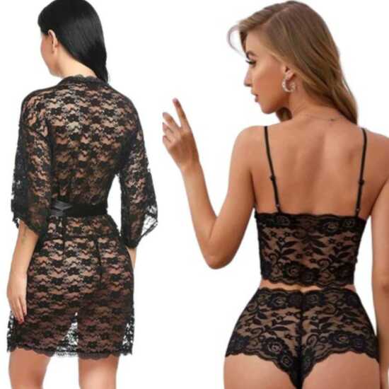 Ladysta Lingerie Robe Nachtwäsche & Damen Lingerie Set - BH und Slip Set Nachtwäsche Einheitsgröße (S M L.)