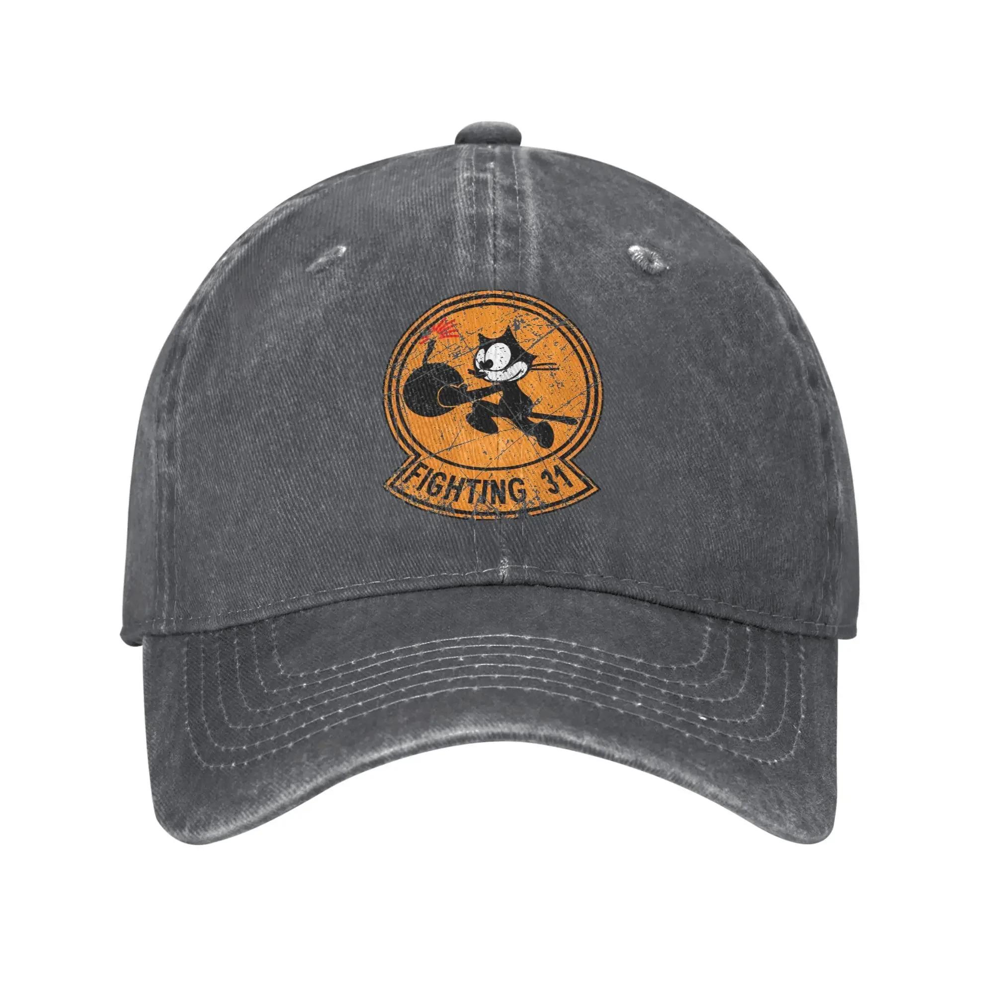 Felixing VFA-31 Strike Fighter Cat Men Women Baseball Caps Squadron Cartoon Distressed Denim Hats Outdoor Adjustable Snapback Adjustable