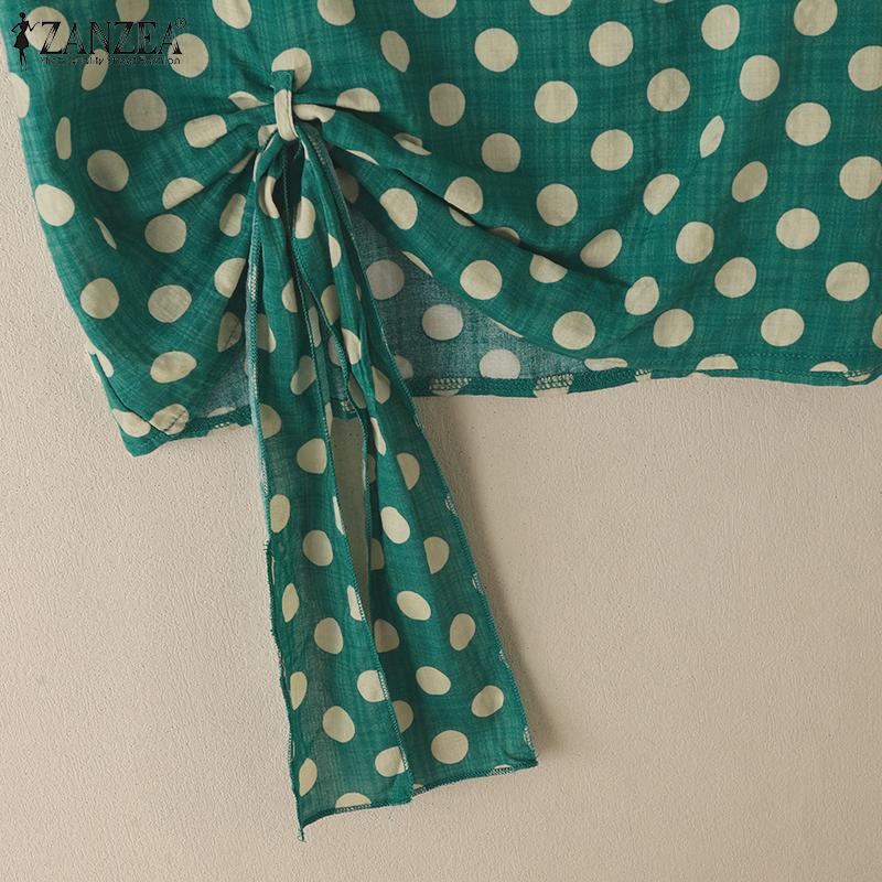 ZANZEA Damen Sommer Polka Dot Print Lässige Kurzarmbluse