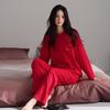 Women's Red Cotton Waffle Pajama Set - Long Sleeve & Pants