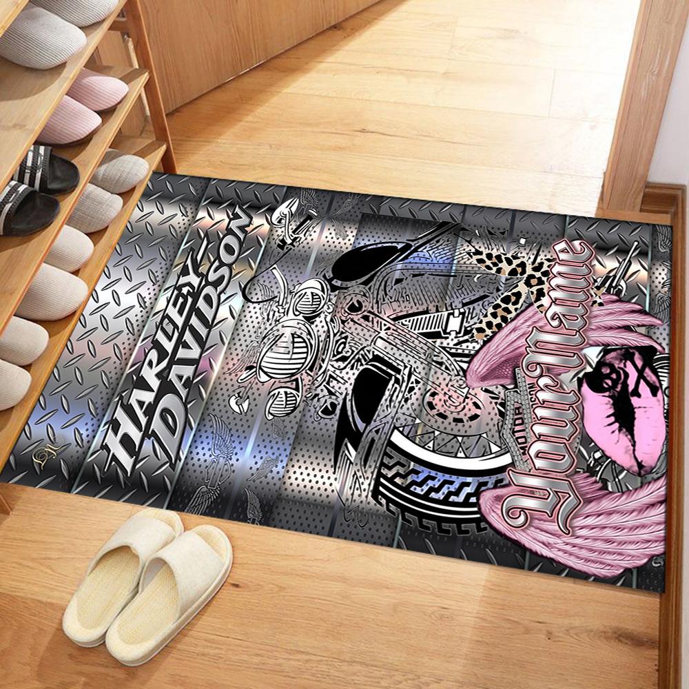 Harley-davidson Motorcycles Customized Name Floor Mat Perfect for Game Room Study room Balcony Foyer Antislip Carpet Anime Office Decor