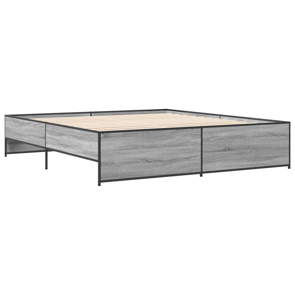 Bed Frame in Grey Sonoma 180 x 200 cm Made of Particleboard and Metal